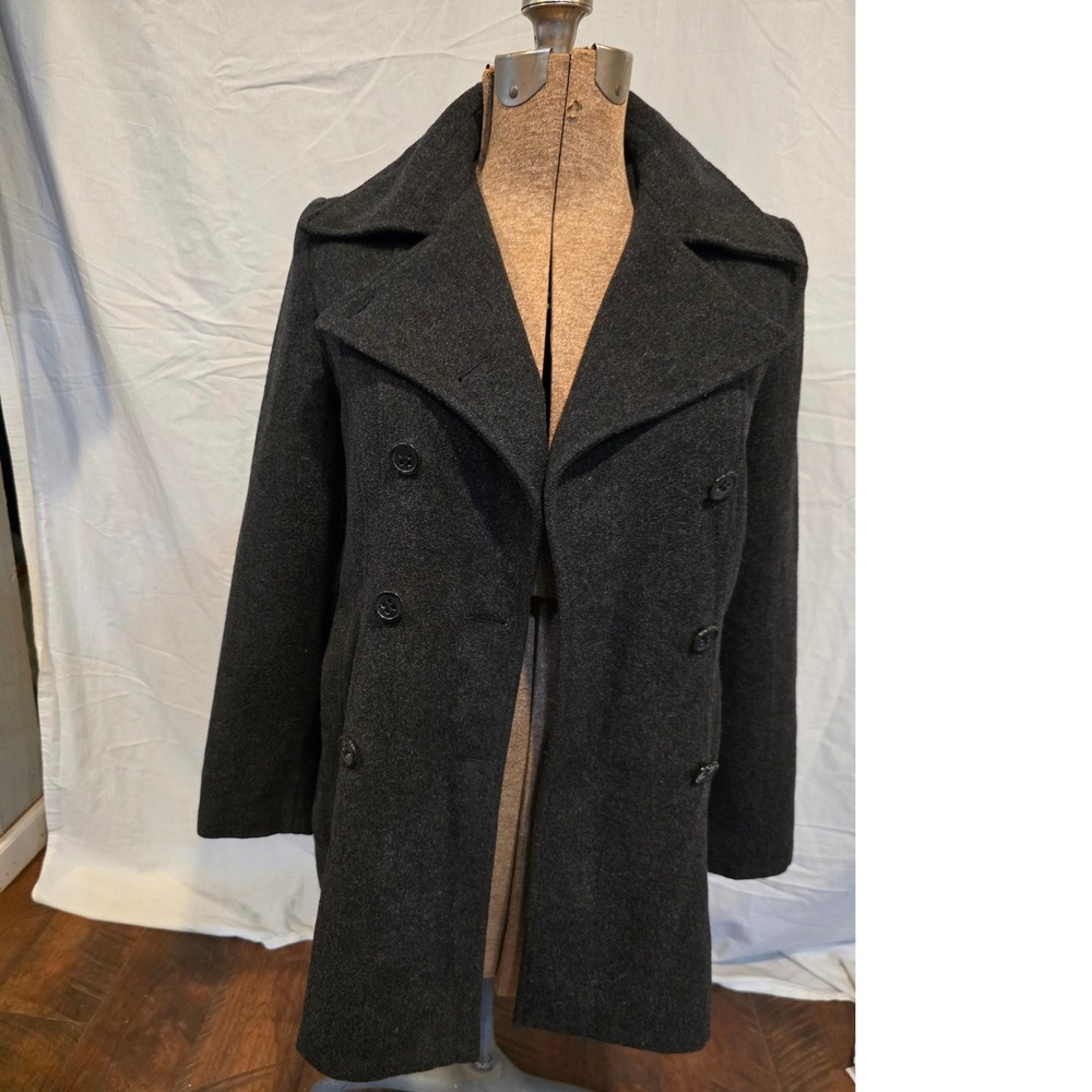 Studio Y Wool Pea Coat Gray Double Breasted Jacket S 24x31